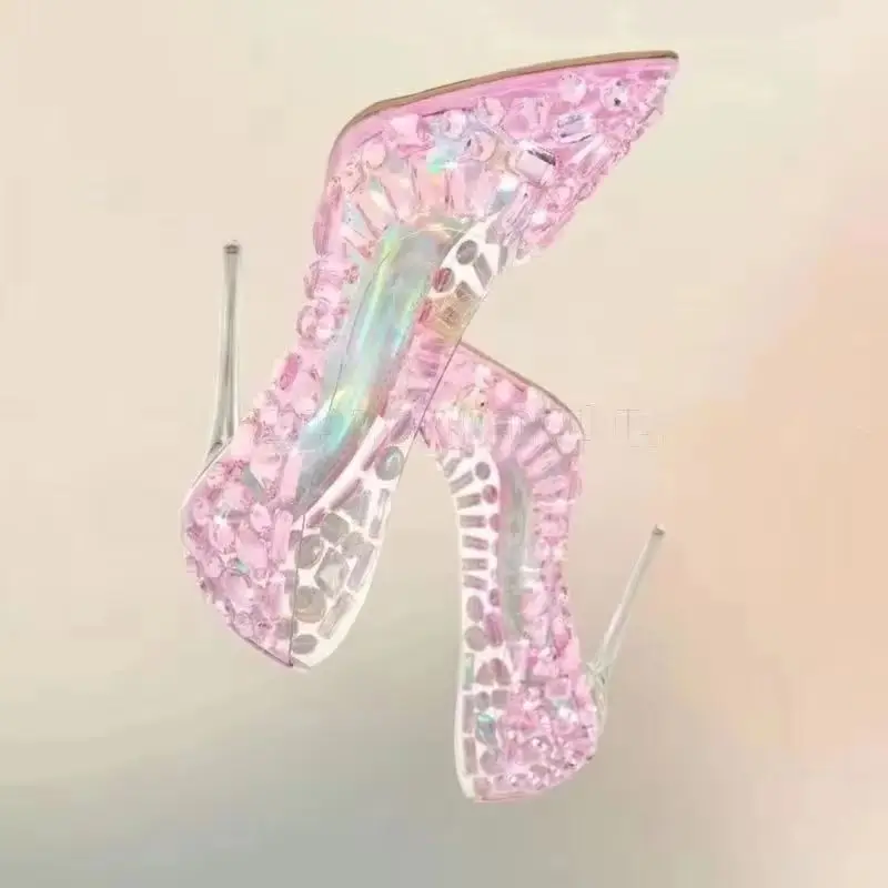 

Pink Crystal Clear Heel Pointed Toe Pumps Slip On Women Shoes Thin High Heels Novel Party Feast Dating 2026 Zapatos Para Mujere