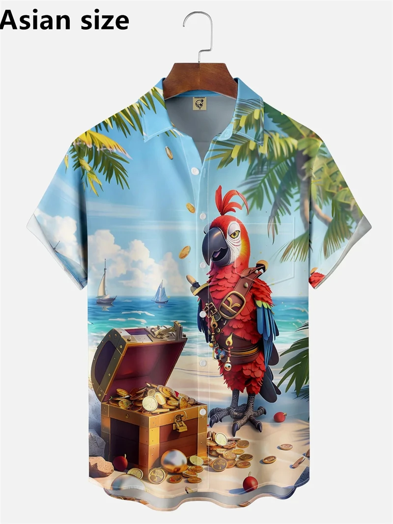 

Men's Hawaiian Shirt Parrot Print Short Sleeve Shirts Summer Casual Hawaiian Vacation Lapel Button Dowm Shirt Unisex Clothing