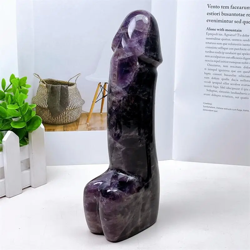 19cm Natural Dream Amethyst Penis Carving Crystal Wand Hand Carved Massage Stick Healing Gemstone For Women Gift 1pcs