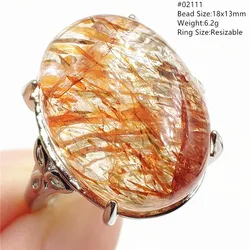Natural Black Copper Rutilated Quartz Ring Fashion Jewelry Gift Green Super 7 Seven Adjustable Big Size Bead Woman Men AAAAAA