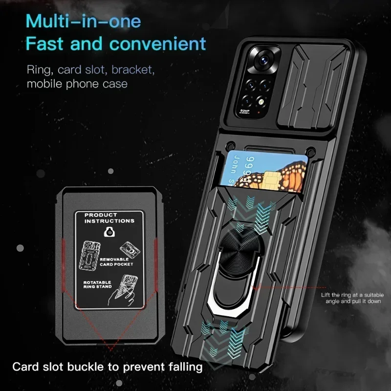 Luxe Shockproof Case For Xiaomi 14T 13T Pro Redmi Note 14 13 12 11 Pro Plus Poco X6 rotatie Metalen Ring Stand En Card Slot