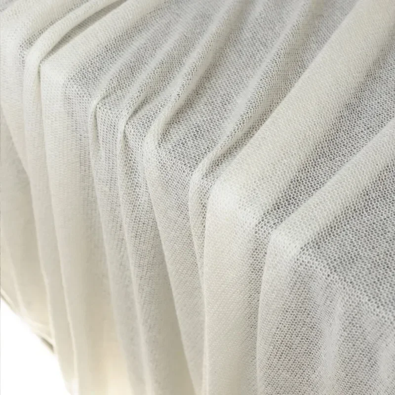 Knitted Fabric Beige White Skin Friendly Light Soft Thin Hollowed Out Designer Apparel Sewing Fabric Cloth Wool Nylon Material