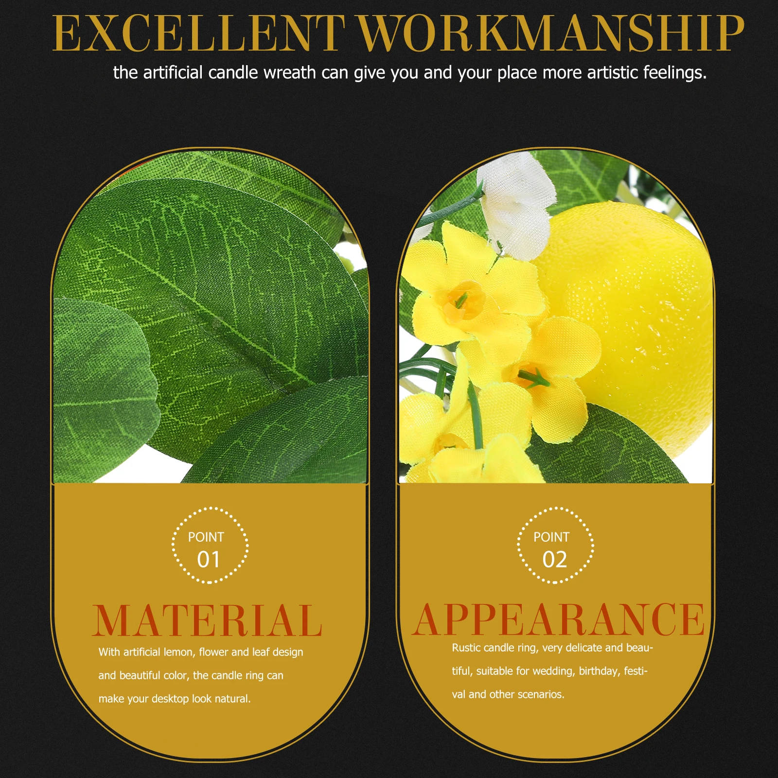 

Simulated Lemon Ring Artificial Flower Wreath Rustic Tabletop Decor Wedding Birthday Party Decoration Pillar Holder Tea