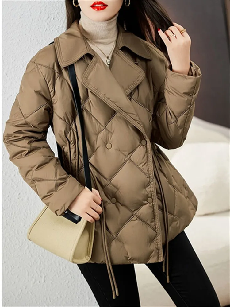 Suit Collar Light Down Cotton-padded Jacket Women\'s Winter 2024 New High-grade Slim Long-sleeved Short Parkas Outerwears Female