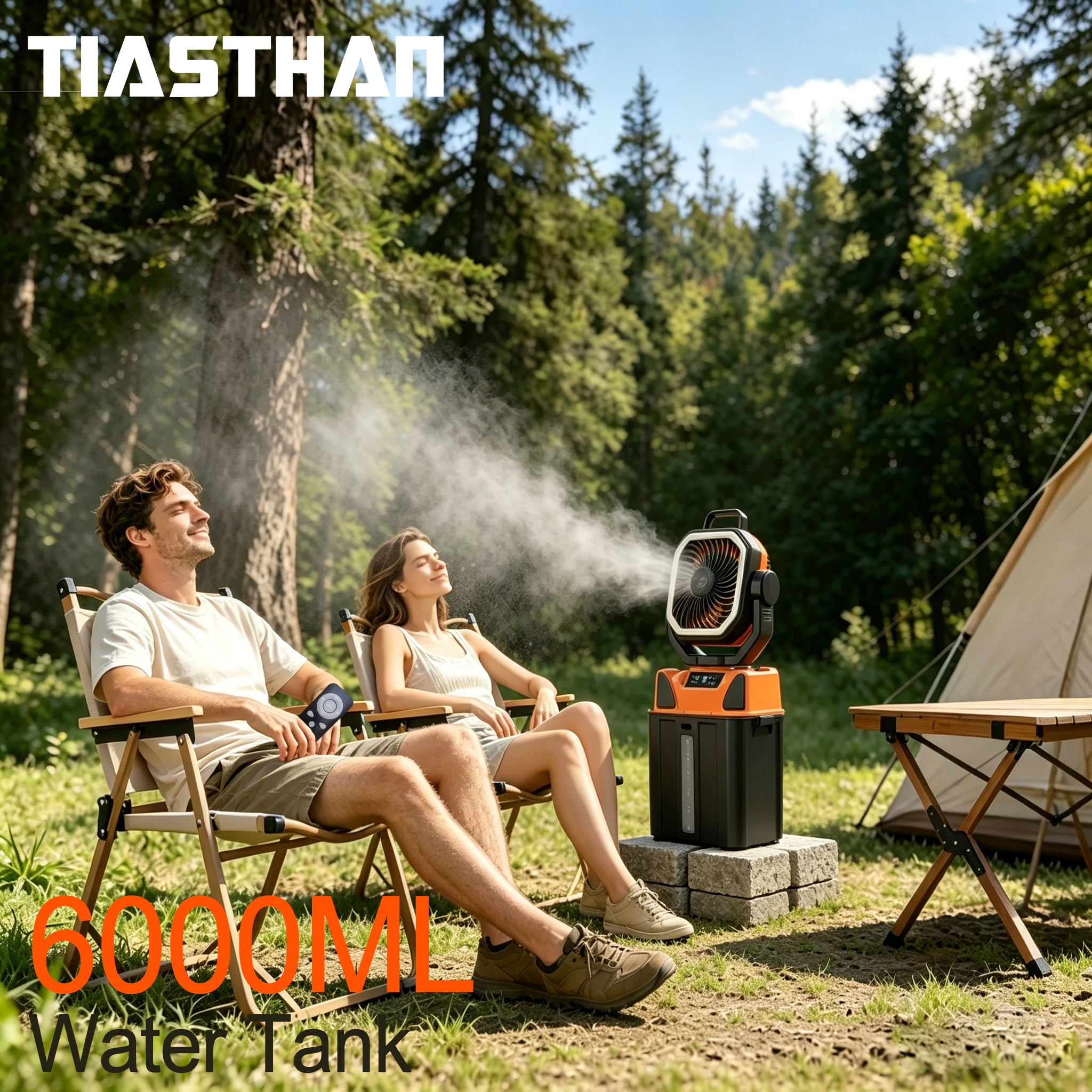30000mAh Spray Camping Fan with Remote Control and 38H Max Runtime – Outdoor 6L Water Tank 4Nozzle Mist Spray Fan for Fishing