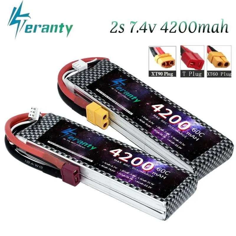 TERANTY 2S LiPo 7.4V 4200mAh Battery 60C for RC FPV Drones, Racing Quads, High-Speed Cars, Boats Helicopters