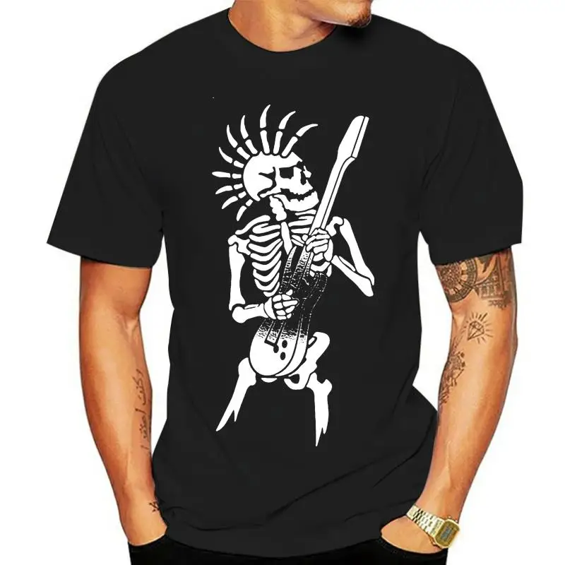 Punk Skeleton T-Shirt Mens S-5Xl Guitar Rock Goth Skull Biker Music Rocker Harajuku Tops Fashion Classic Tee Shirt