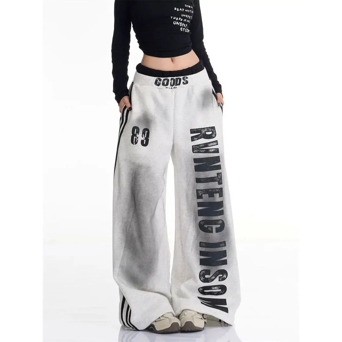 

Women's Vintage Number Letter Print Joggers Double Waist Long Pants Loose Fit Youthful Sle Spring Collection