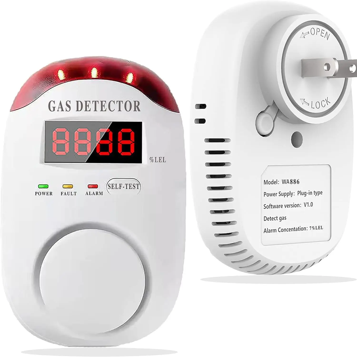 

Natural Gas Alarm Detector for Home, Propane Gas Sensor, Plug-in Wall Monitor with CO Detection