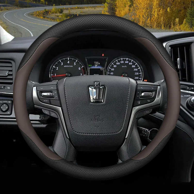 

For Toyota Crown 2015-2023 Land Cruiser Prado 2005-2012 O Shape Steering Wheel Cover Brain Car Accessories Leather Protector