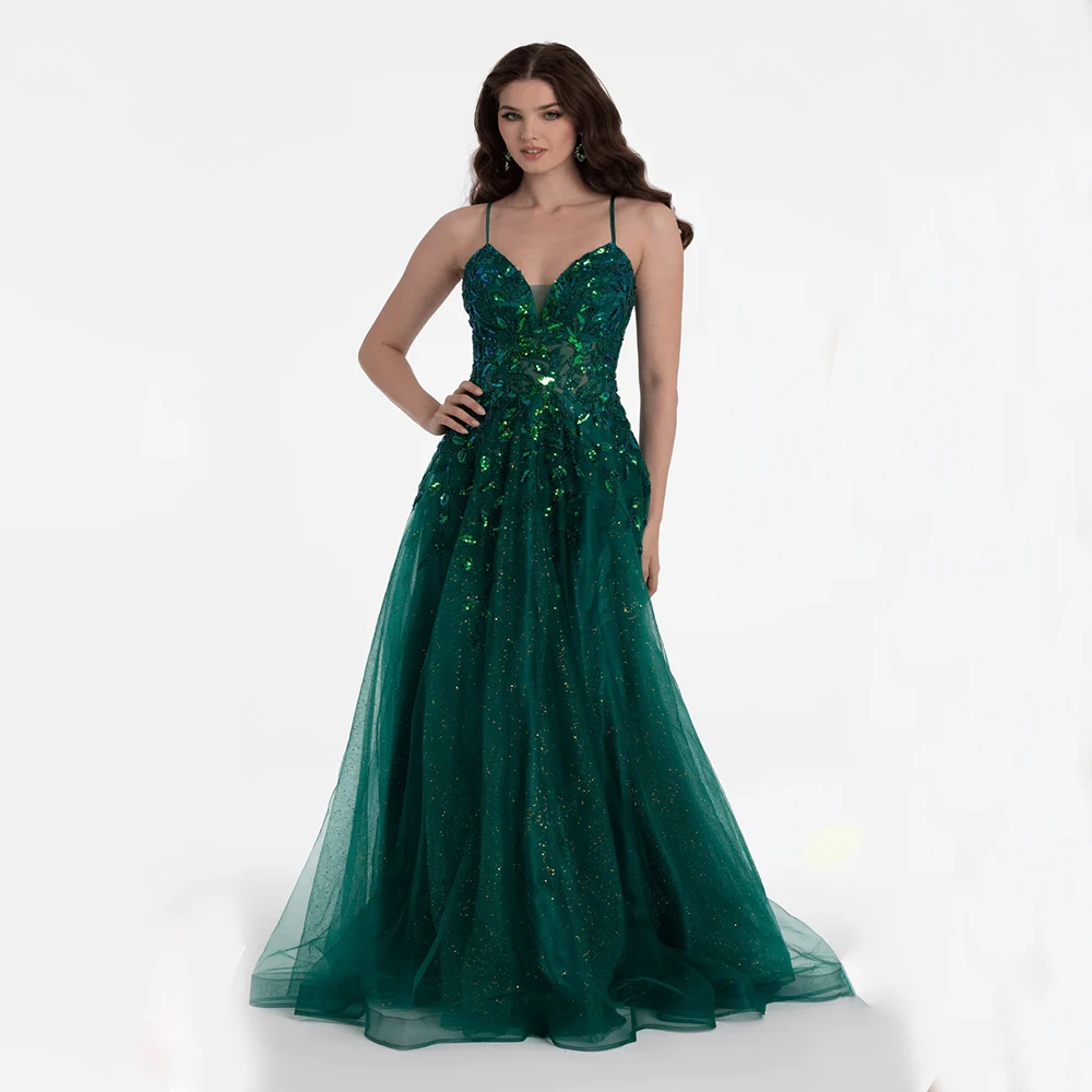 

Arya Classic Sexy Evening Dress Tulle for Floor-Length Spaghetti Strap Sleeveless Prom Dress Sequined Robe De Soirée Customized