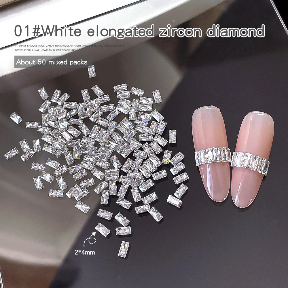 KANIU 50/100 Stück 5A 2*4mm 1,5*3mm Champagner Weiß Transparent Flache Rückseite Baguette-Strass Rechteckige Zirkonia Nagel-Charms – Detail 4