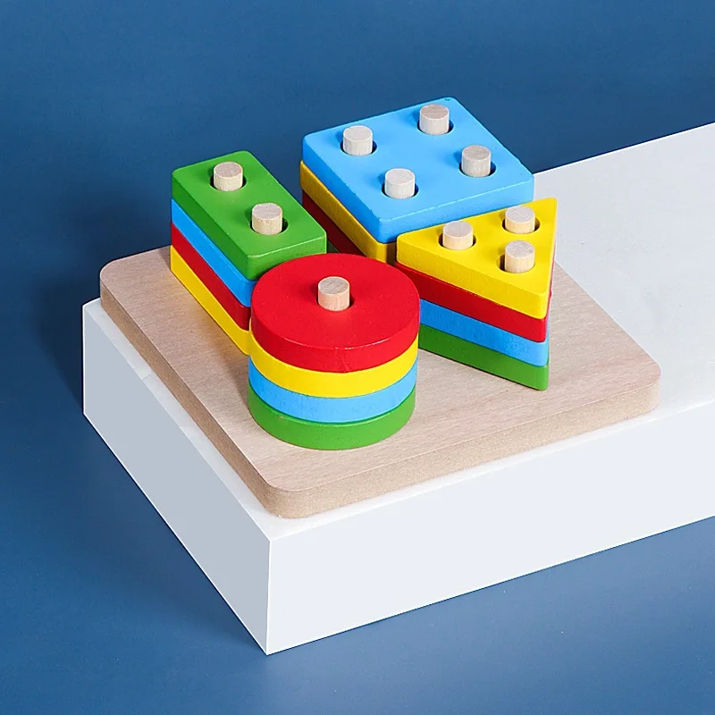 Bloques de construcción de madera Montessori para niños, juguete educativo de aprendizaje temprano, con forma de Color, Tablero de Clasificación geométrica, rompecabezas para regalo