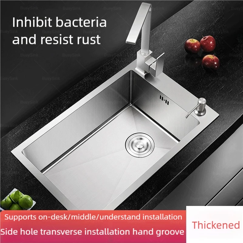

Kitchen Sink Stainless Steel Transversal Side Loading Side Holes Cafeteria Dish and Wash Vegetable Basin Large Size Single Slot