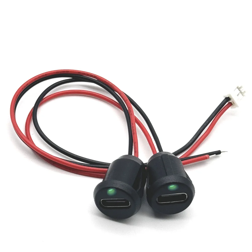 2pin With LED lights 24Awg USB Type C Direct compression Charging Socket Plate Waterproof USB-C Power Port Female Connector Jack