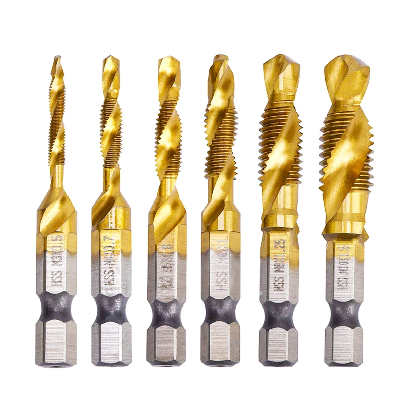 For Metal Wood Tap DrillMetric Thread Tap Drill Bits HSS High Speed Steel Drill Bits Set M3 M4 M5 M6 M8 M10 Hex Shank Screw Tap