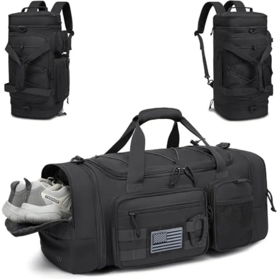 3 in 1 Tactical Travel Duffle Bag Backpack for Men Women 40-45L Expandable Gym Bag and Sport Duffel Bags for Travel with Shoe C