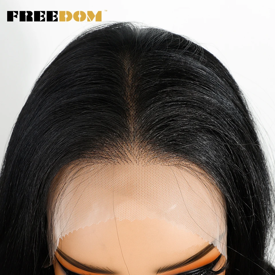 FREEDOM 13x4 Synthetische Lace-Front-Perücken für Damen, 26 Zoll, Body Wave, mit freiem Scheitel, natürliche, vorgezupfte Lace-Front-Perücke für den täglichen Gebrauch – Detail 12