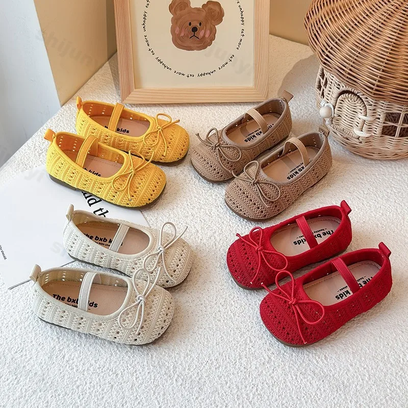 

Girls' Sandals 2025 Summer Fashion Weave Bow Knot Mesh Breathable Princess Shoes Lightweight Comfortable Soft Sole Casual Shoes