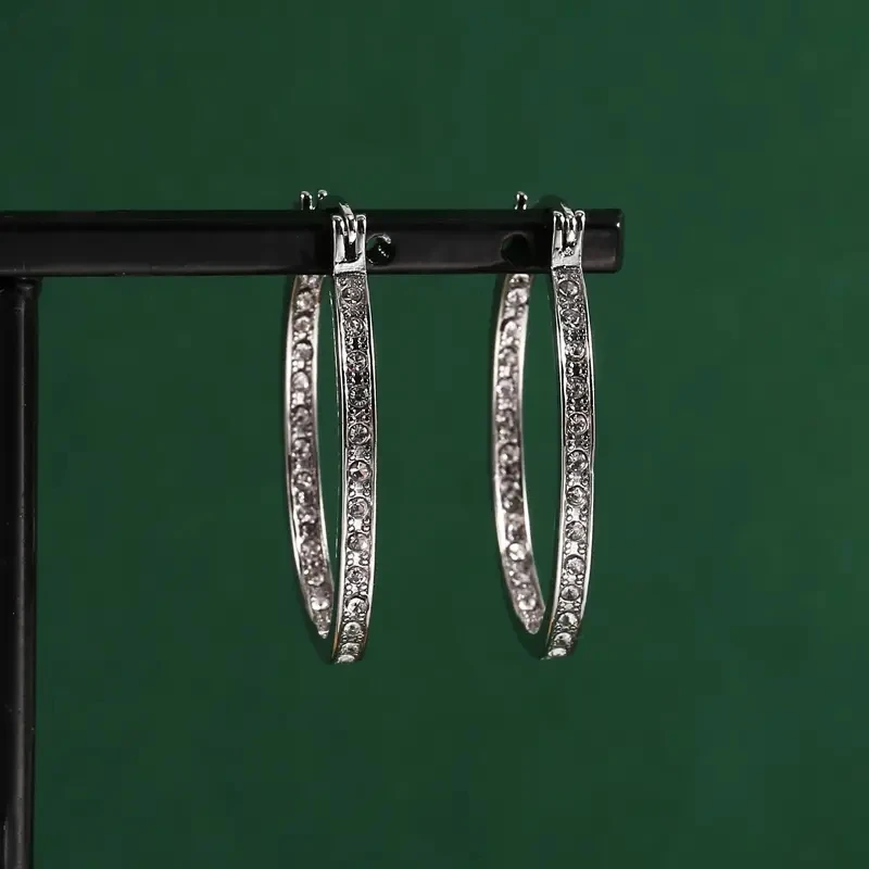 Temperament Zircon Hoop Earrings Shiny  Earrings Elegant Ear Jewelry Accessories Party Clothing Decor