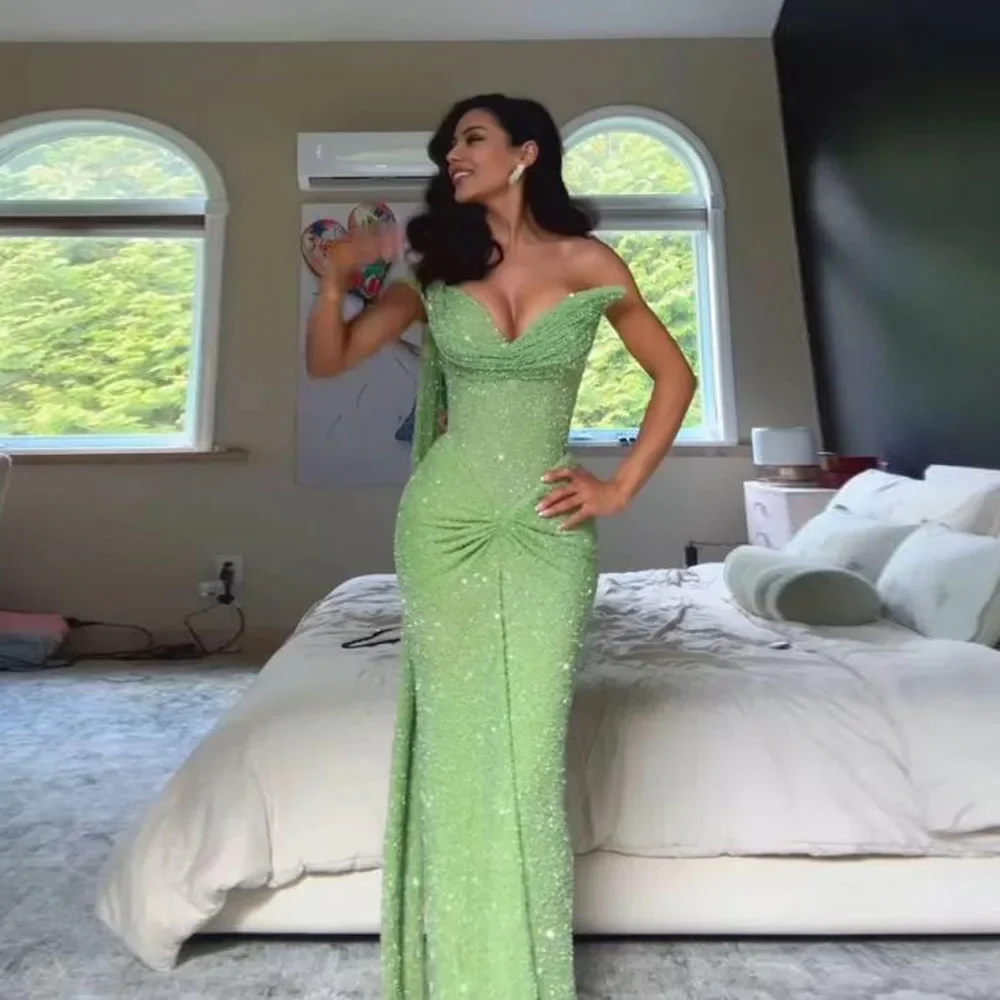 Glitter Sequin Evening Dresses Sweetheart Draped Mermaid Bodycon Dress Exquisite High Quality Prom Party Gowns Women Customized image 3