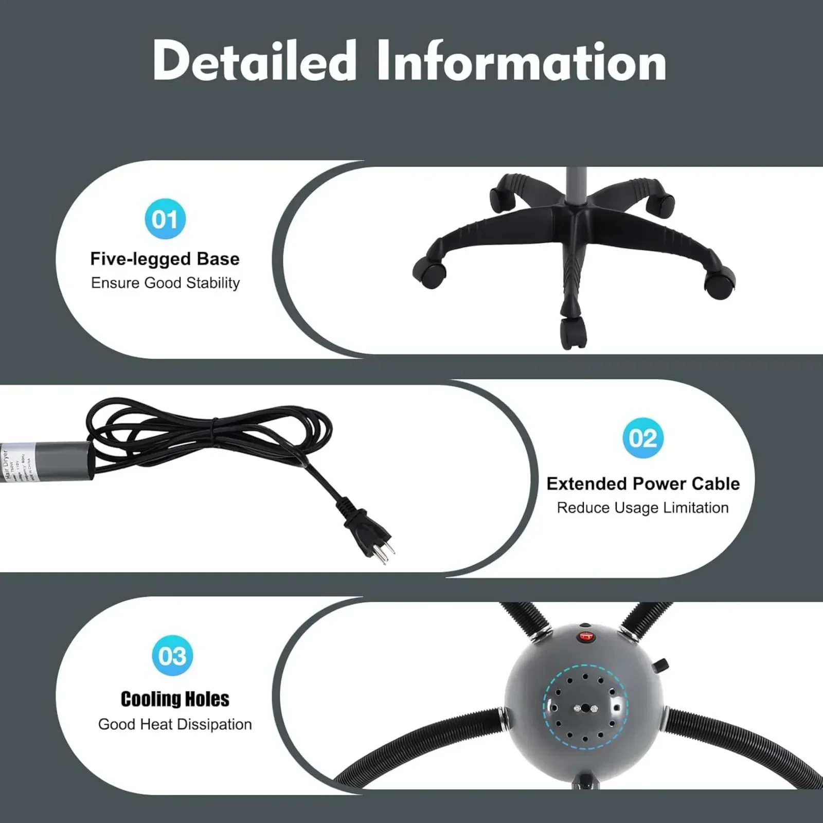 

Инфракрасный процессор для окрашивания волос с 5 нагревательными лампами, гибким рычагом, колесами черного цвета