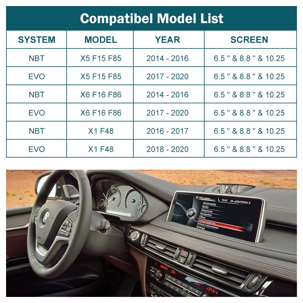 مشغل سيارة لاسلكي مع ميرورلينك آلي أندرويد ، AirPlay ، BMW NBT EVO X5 F15 f6 F85 F86-، X1 F48-