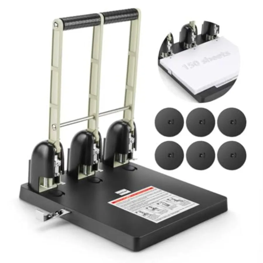

3 Hole Puncher for Binder: Heavy Duty Three Hole Paper Punch for Max 150 SheetSave Power Large Punch