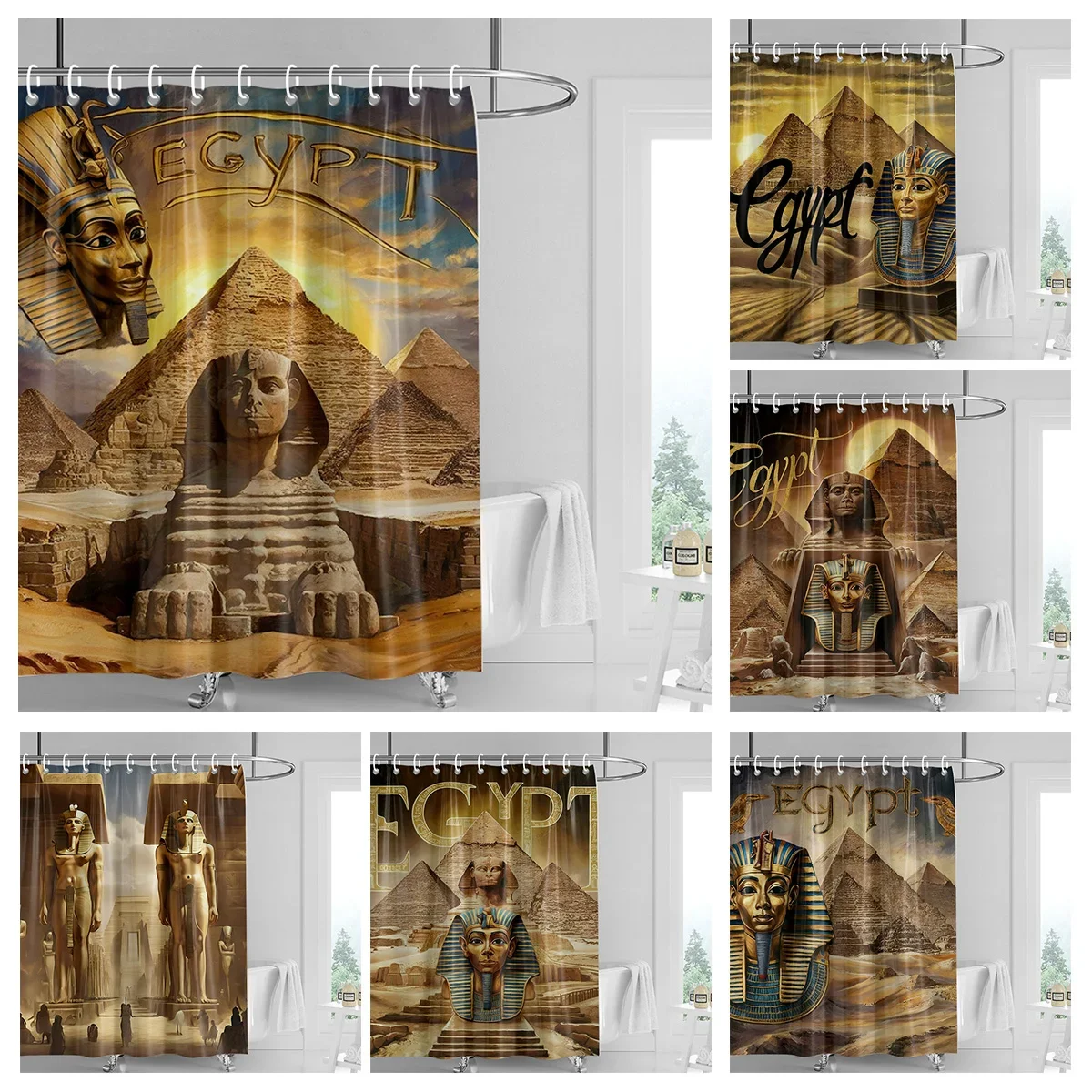 Home decoration shower curtains for bathroom waterproof curtain fabric Modern Nordic style Living Room Egypt pharaoh retro