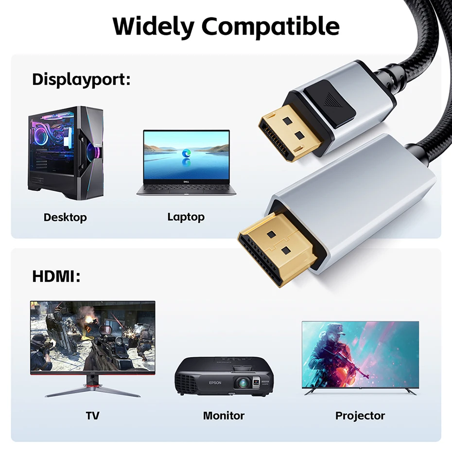 Kabel DisplayPort do HDMI 4K 60Hz/30Hz krótkie kable DP do HDMI z Audio 4K DisplayPort do HDMI 2.0 kabel 1.8M/1M/0.5M