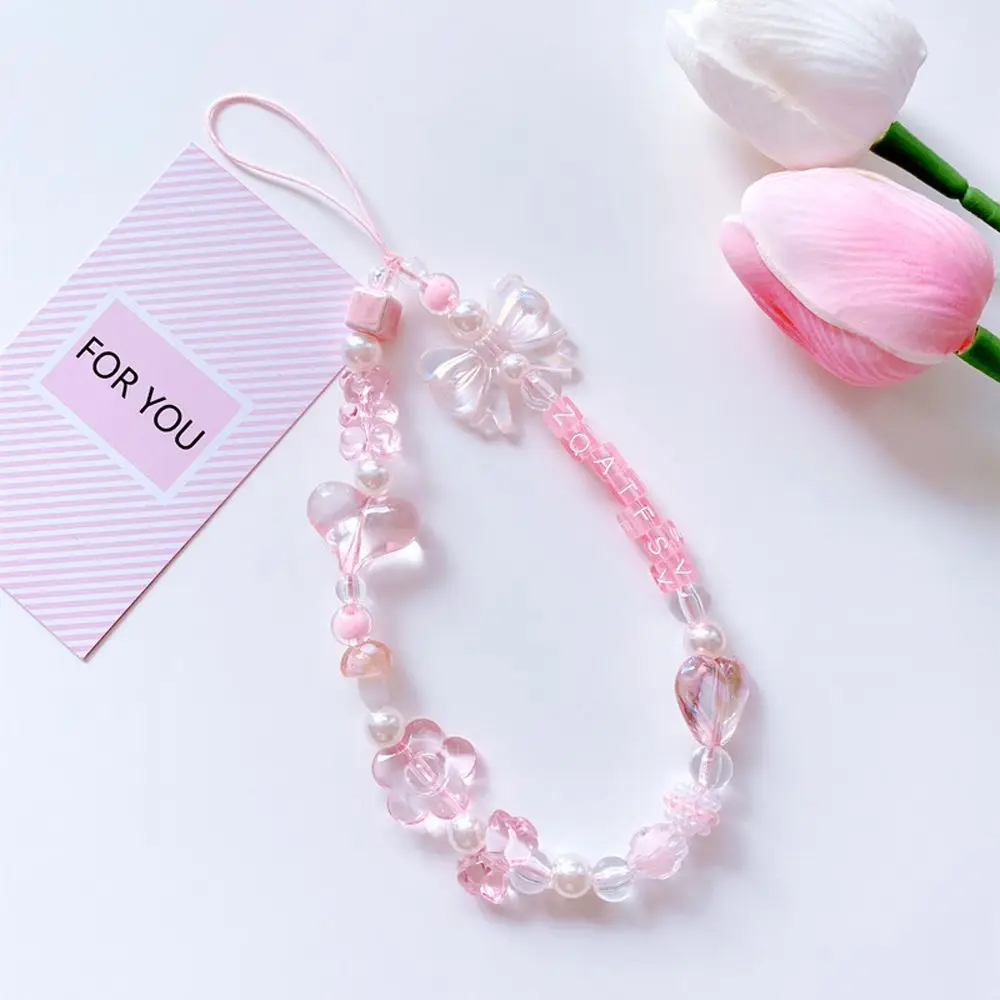 

Pendant Chain Short Rope Pink Acrylic Beaded Phone Lanyard Phone Charm Phone Straps Hand Strap Wrist Hand Lanyard