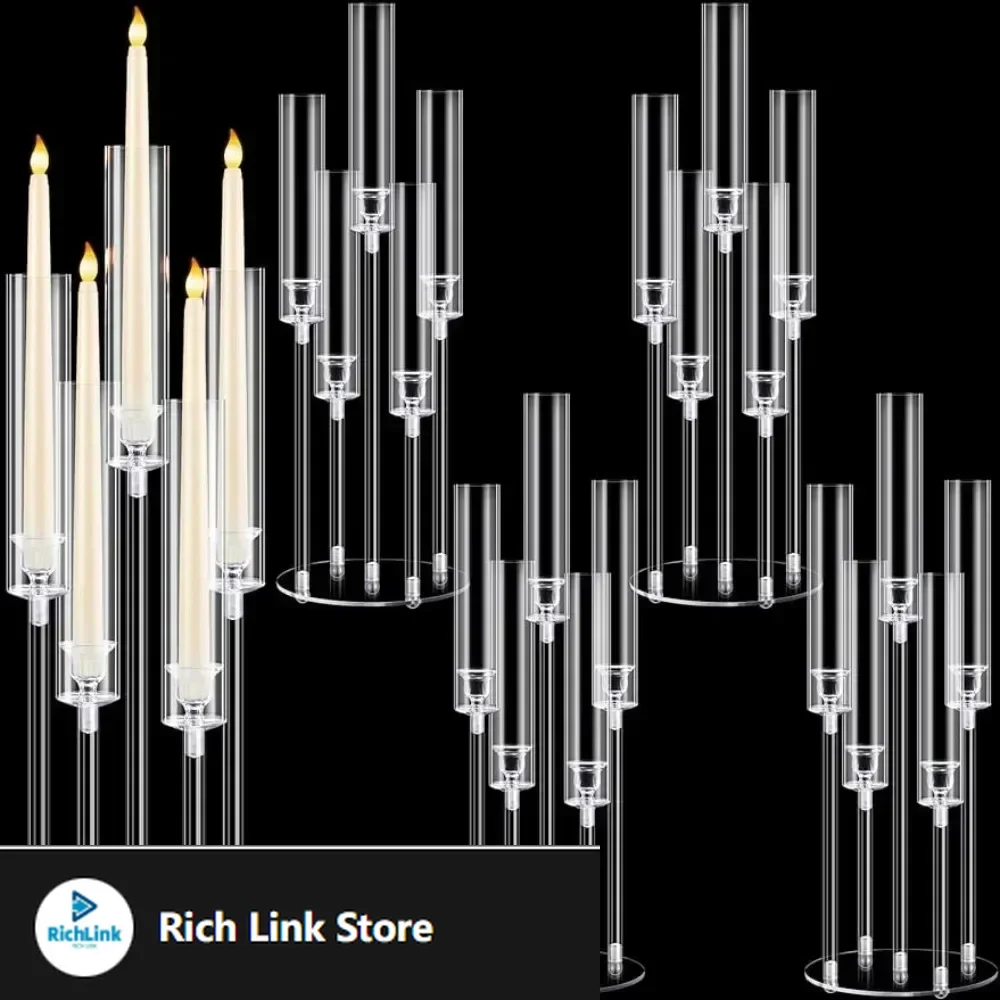 

4 Pcs Acrylic Candelabra Centerpieces Clear Candelabra Candle Holder Crystal 5 Arm Candlesticks Holder Fit 0.87 Wedding Piloser