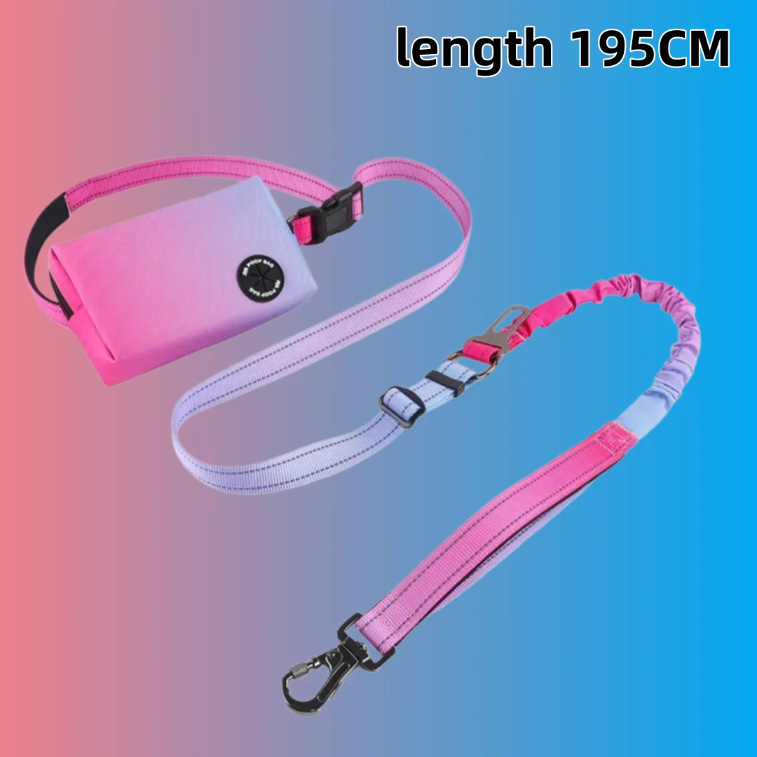 Gradient Color Hands-Free Dog Leash with Snack Bag, Shock Absorbing Bungee Leash for Large Dogs Running Walking Hiking