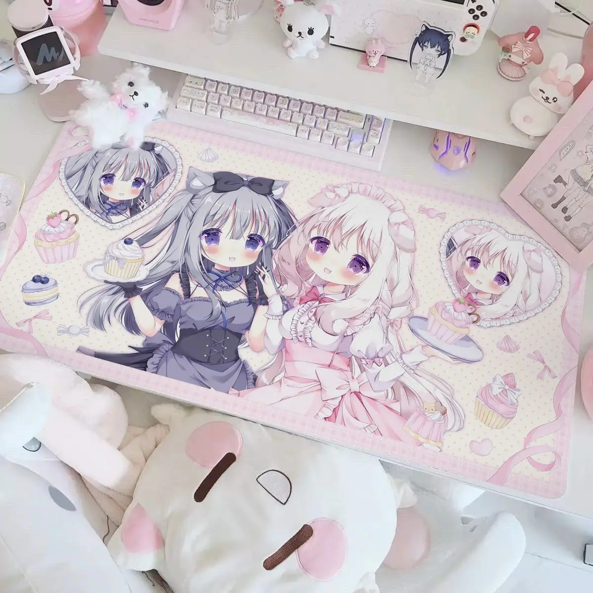 Pink Girl Sweet Love Leather Mouse Pad Animation Anime Table Pad Cute Video Game Waterproof Anti-skid Dirt Resistant Table Pad