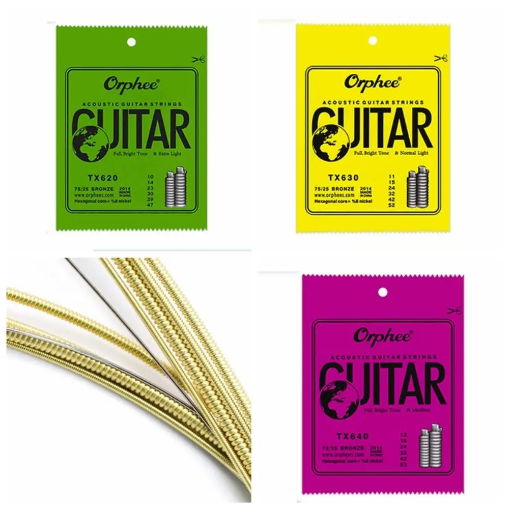 1Set TX620 /TX630 /TX640 Orphee Acoustic Guitar Strings 010/011/012 Hexagonal Core Super Light Guitar Strings Balanced Sound