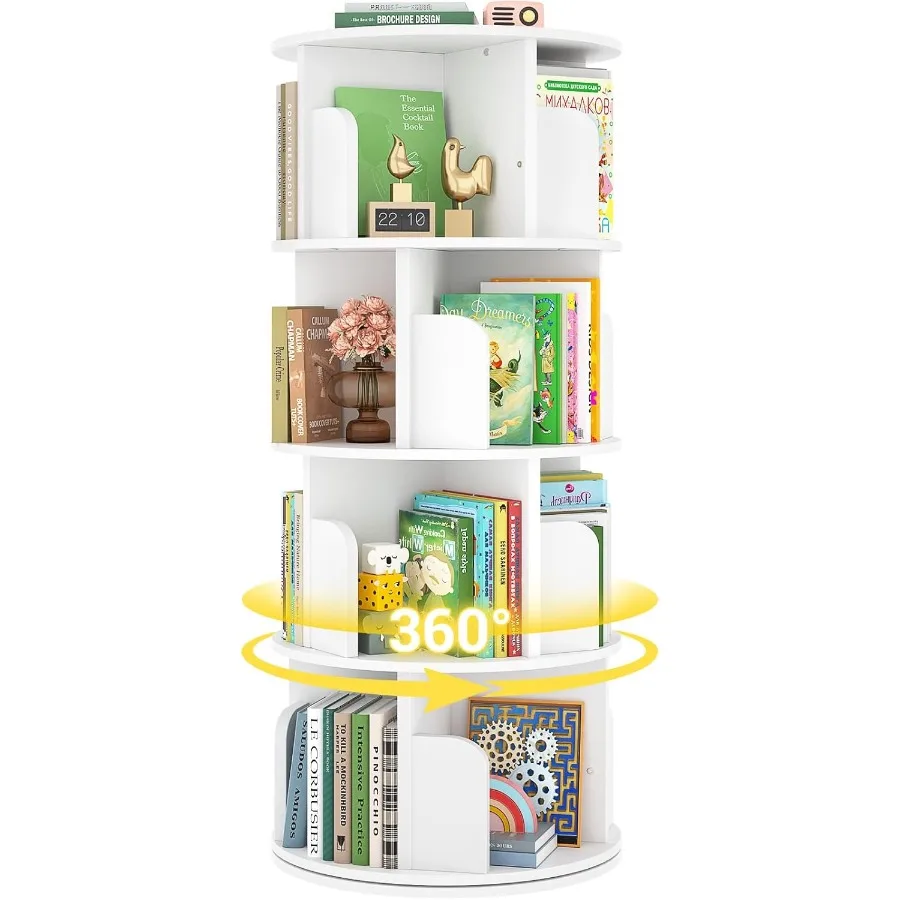 

Вращающаяся книжная полка, деревянная угловая книжная полка, вращающийся книжный шкаф на 360 градусов, стеллаж для хранения, 4-уровневый напольный вращающийся книжный шкаф Na