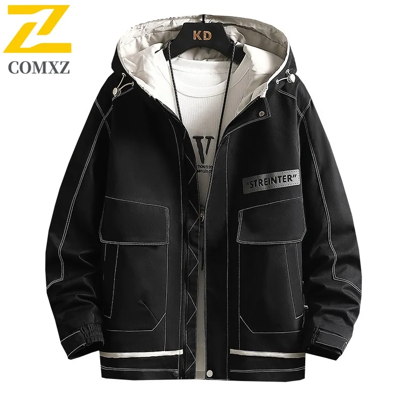 سترة COMXZ للرجال كاجوال بغطاء للرأس لتسلق الجبال في الهواء الطلق سترات متعددة الوظائف للمشي لمسافات طويلة والسفر معطف خريفي خفيف الوزن #5