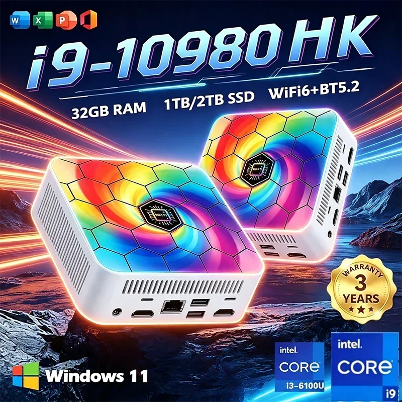 다채로운 색상의 인텔 코어 i9 10980HK 미니 PC, 휴대용 컴퓨터, 16GB RAM, 1TB 저장 공간, Wi-Fi 6, 블루투스 5.2 지원 미니 데스크톱 컴퓨터