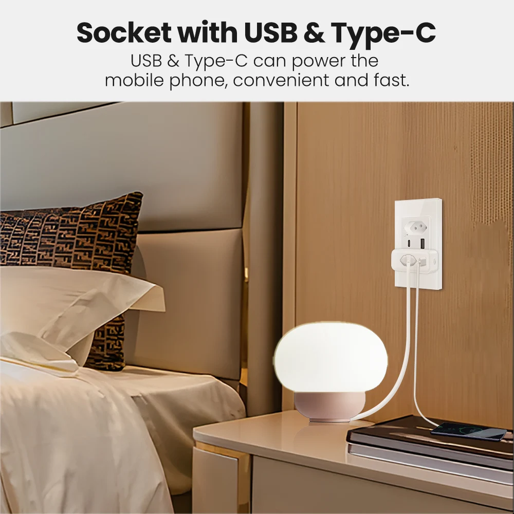 AVATTO Tuya WiFi Smart Plug with USB Type C Fast charging outlet,16A Brazil Power Monitor Socket Works For Google Home Alexa