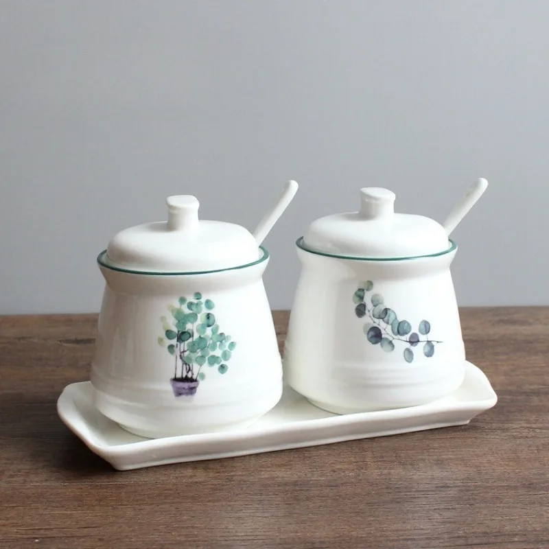 

Скандинавский креативный растительный керамический набор банок для специй, бытовая коробка для приправ, 2 бутылки, 1 лоток, набор из 3 предметов, кухонные принадлежности, кухонные принадлежности