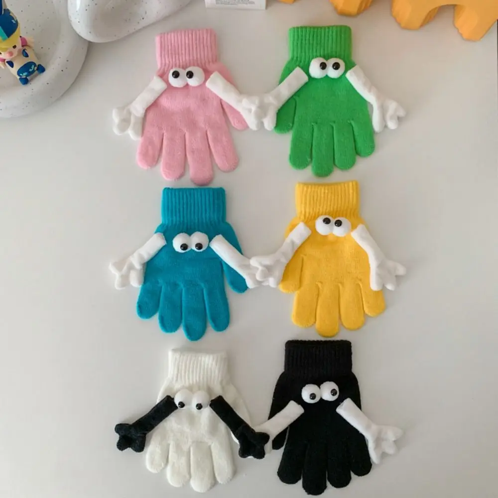 Big Eyed Doll Hand in Hand Magnetic Knitted Gloves Touch Screen Open Fingered Student Magnetic Knitted Gloves Cute Funny