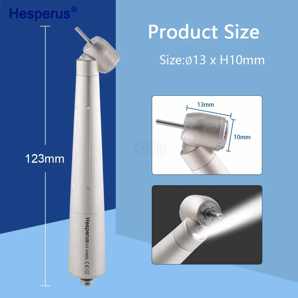 X450L Air Turbin Den tal Handpiece High Speed Miniature Head With Optic Fiber 45 Degree Angle Head Fit NSK Quick Coupling