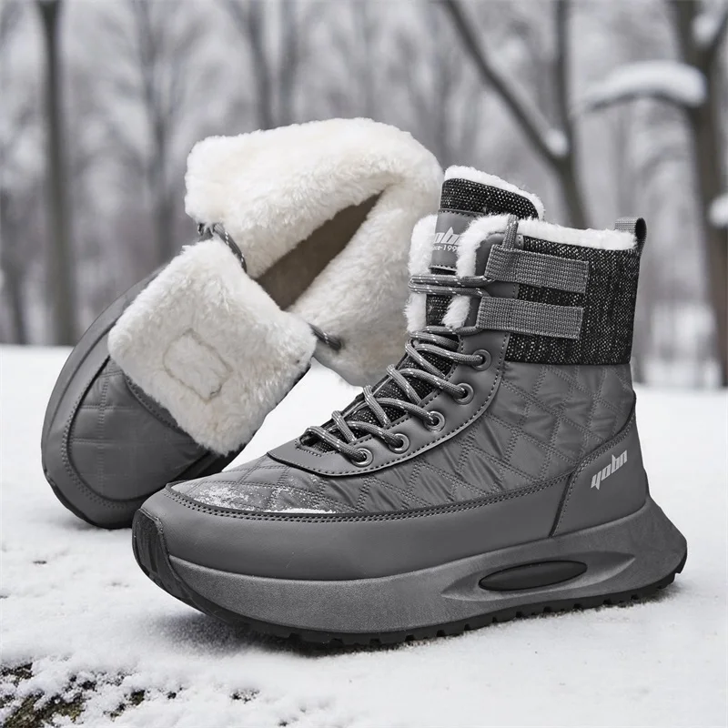 

Winter Mens Boots with Fur Outdoor Waterproof Non-slip Snow Boots High Quality Man Work Boots Warm Mens Ankle Boots Cotton Boots