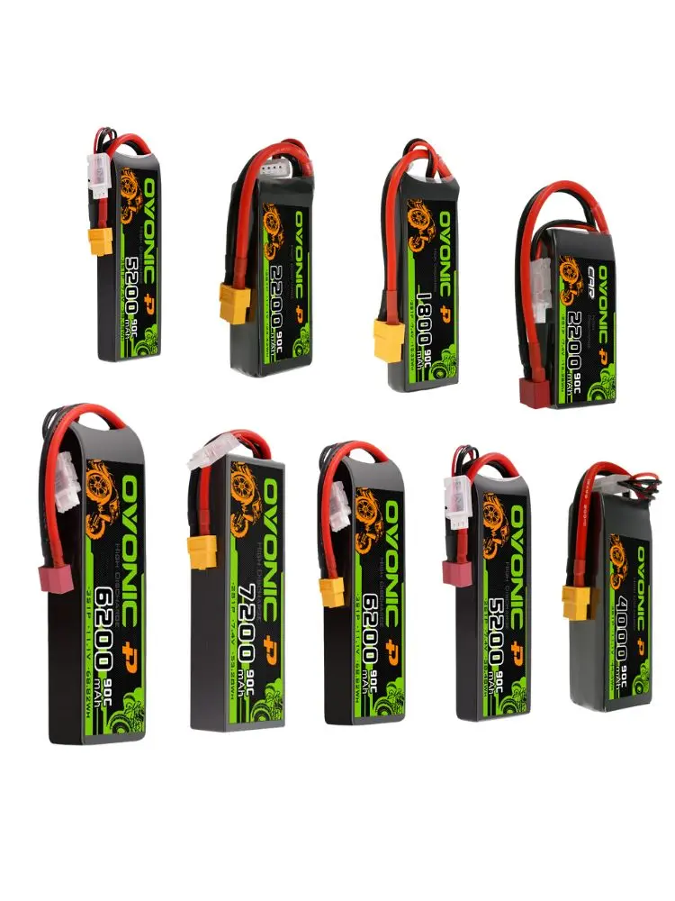 Batterie Lithium-ion OVONIC 2S 3S 4S 90C 800mAh-7000mAh, avec connecteur XT60/T, adaptée aux véhicules multi-rotor et RC.