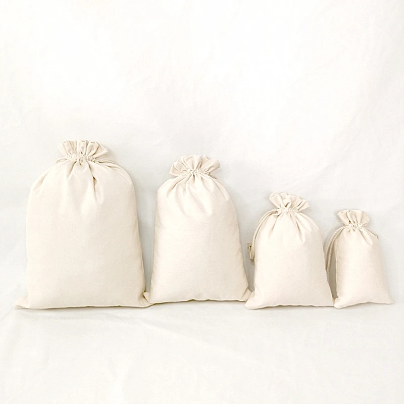 5 Sizes Cotton Linen Cloth Drawstring Bags Food Candy Tea Storage Bags Organizer Kitchen  Jewelry Packing Pouch Wholesale