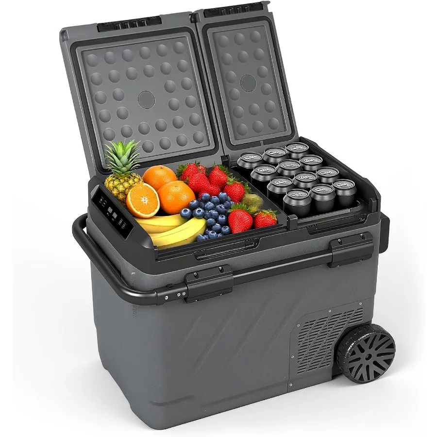 ثلاجة سيارة 12 فولت 49 لتر مبرد كهربائي محمول مع عجلات للتخييم والسفر 12 24 فولت تيار مستمر و110240 فولت تيار متردد جهد مزدوج