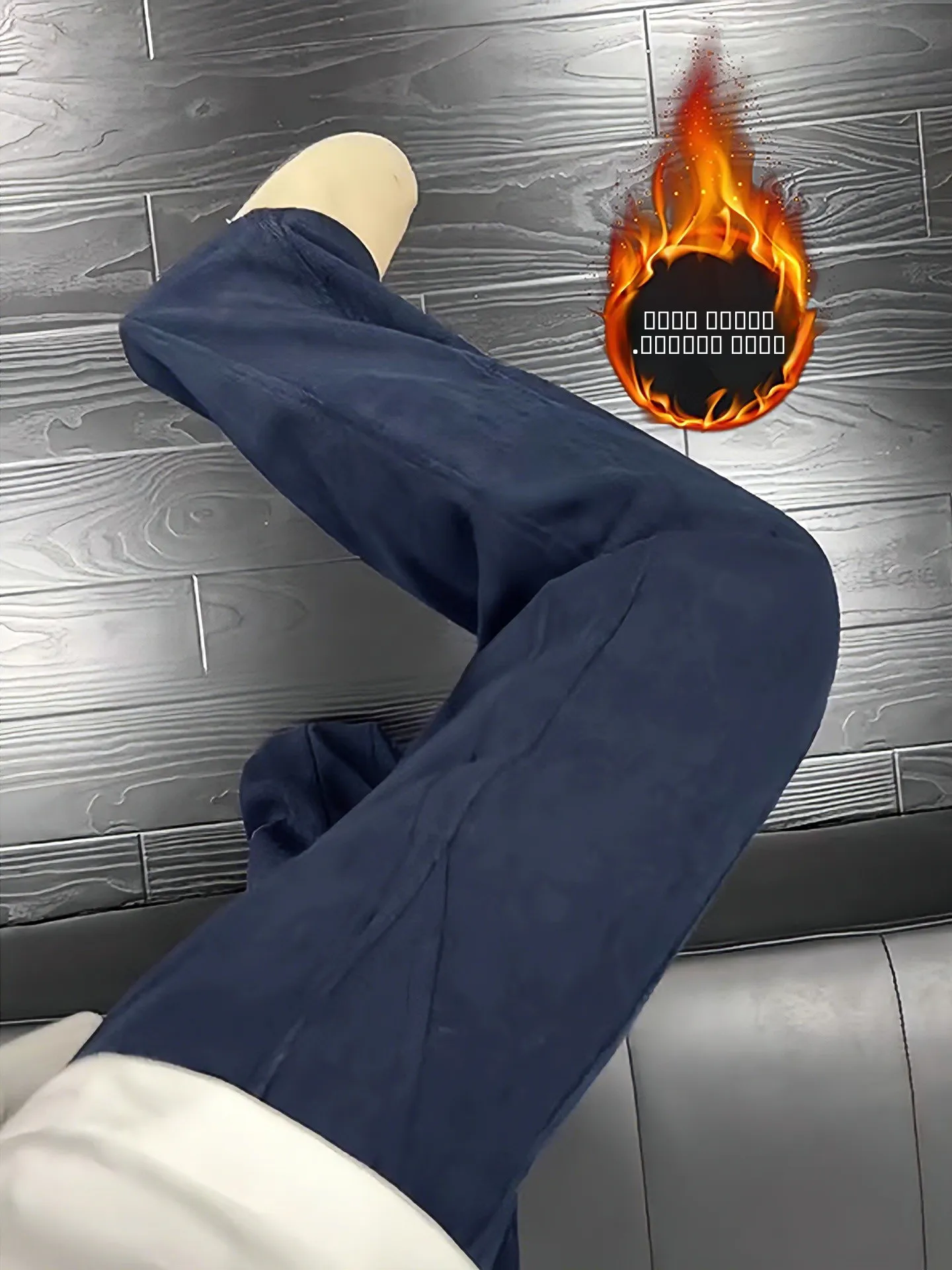 

k Blue Plaid Fce Lined Casual Sports Pants Men's Autumn Winter American Vibe Straight Leg Knitted Trousers