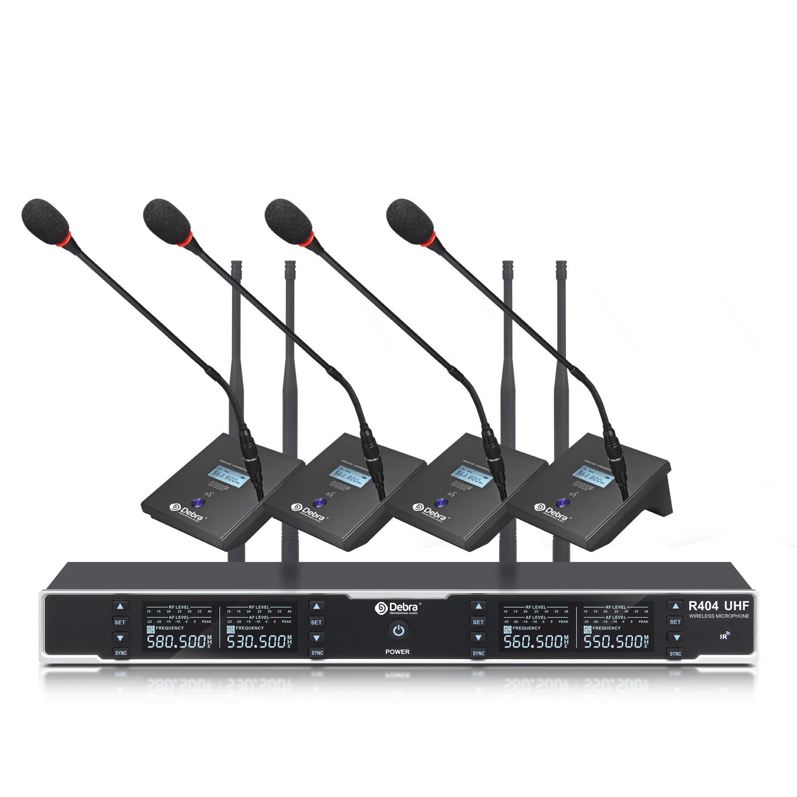 Debra R404 UHF professioneel draadloos microfoonsysteem, 80 m transmissieafstand, voor podiumoptredens en online lesgeven
