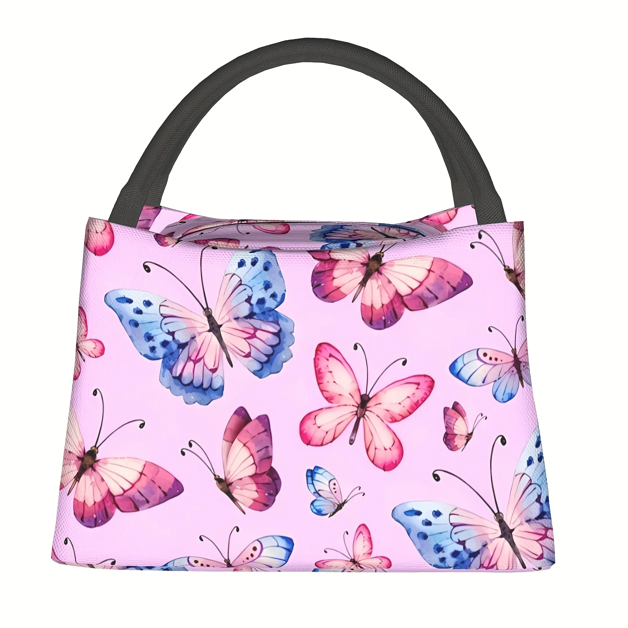 Butterfly Pattern Insulated Lunch Bag Reusable Cooler Bag for School Camping Picnic Beach