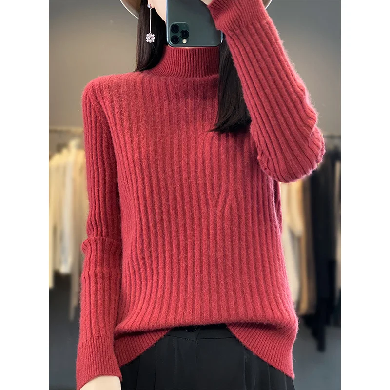 

Women Clothing Winter Wool Sweaters Soft Pullovers 100% Wool Knit Long Sleeve Female Fashion High Elasticity Jumpers 2023 DR01